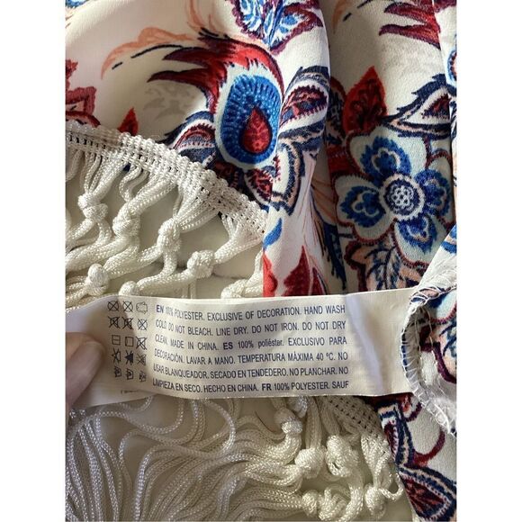 Forever 21 Womens Floral Kimono Shawl Sz L Fringe - Picture 5 of 8